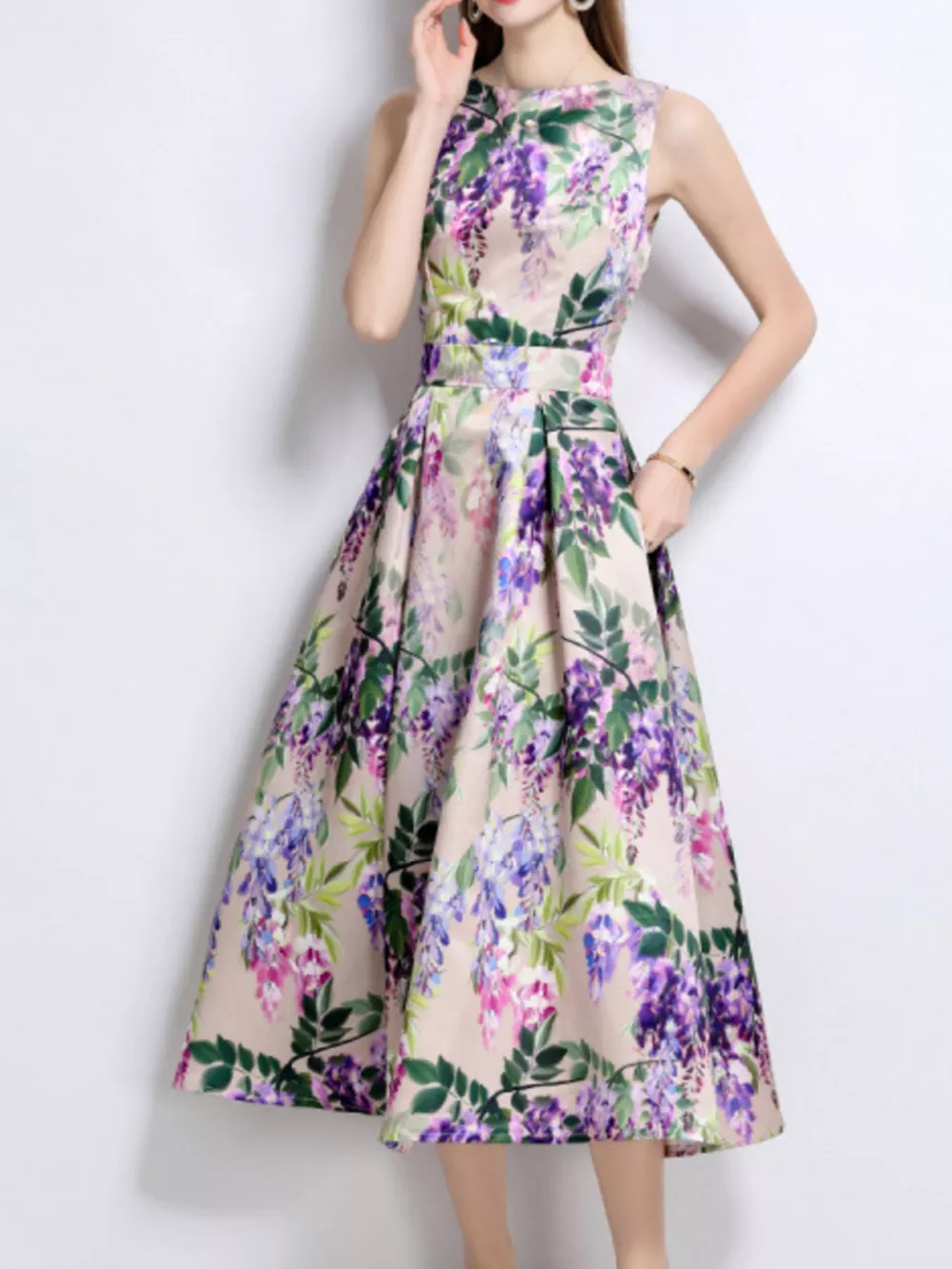 Floral Print Sleeveless Midi Dress, image 4