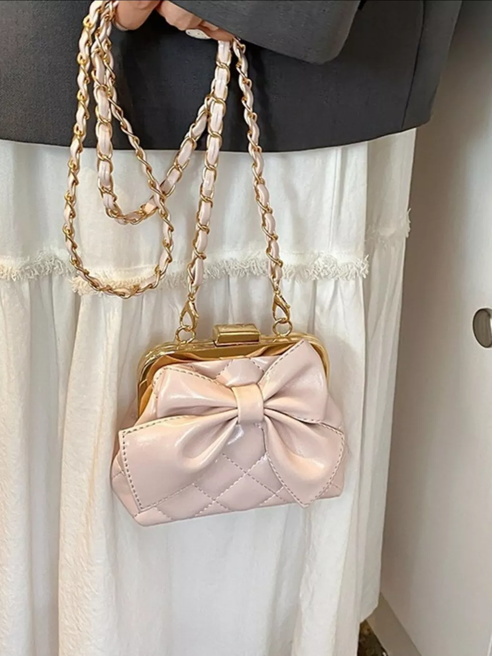 Bow Decor Quilted Crossbody Bag, image 6