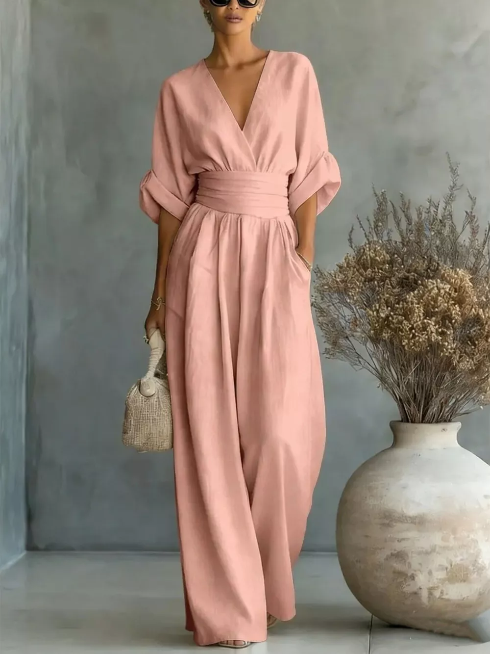 Full Size Half Sleeve Wide-Leg Jumpsuit Plus Size, image 7