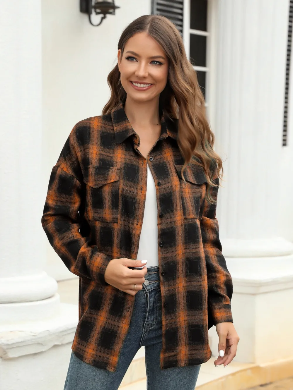 Full Size Plaid Button Up Pocketed Shirt, image 16