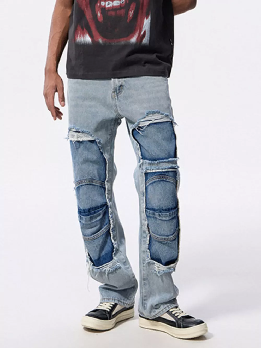 Men's Distressed Patchwork Jeans, image 4