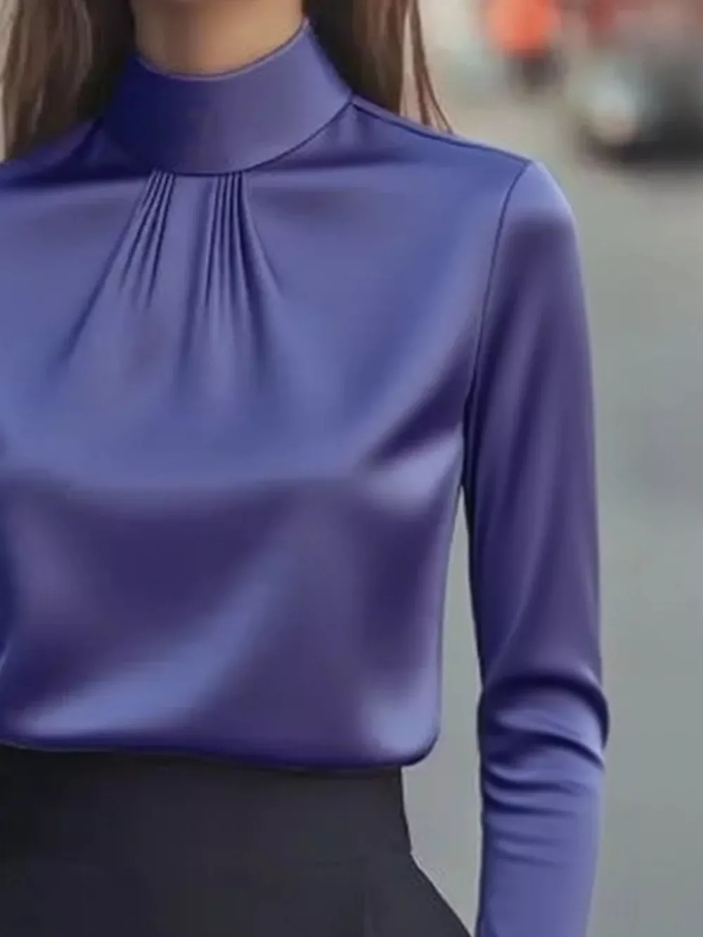 Mock Neck Long Sleeve Blouse with Pleated Detail, image 9