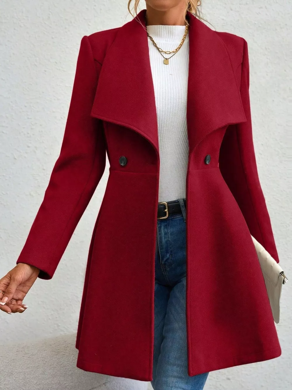 Collared Neck Double Breasted Coat, image 2
