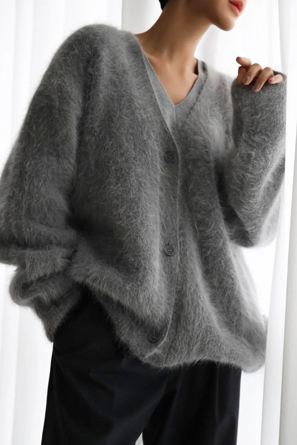 Fuzzy Button Down Long Sleeve Cardigan, image 6