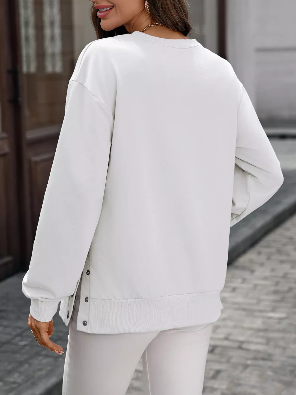 Side Snap Round Neck Sweatshirt, image 30