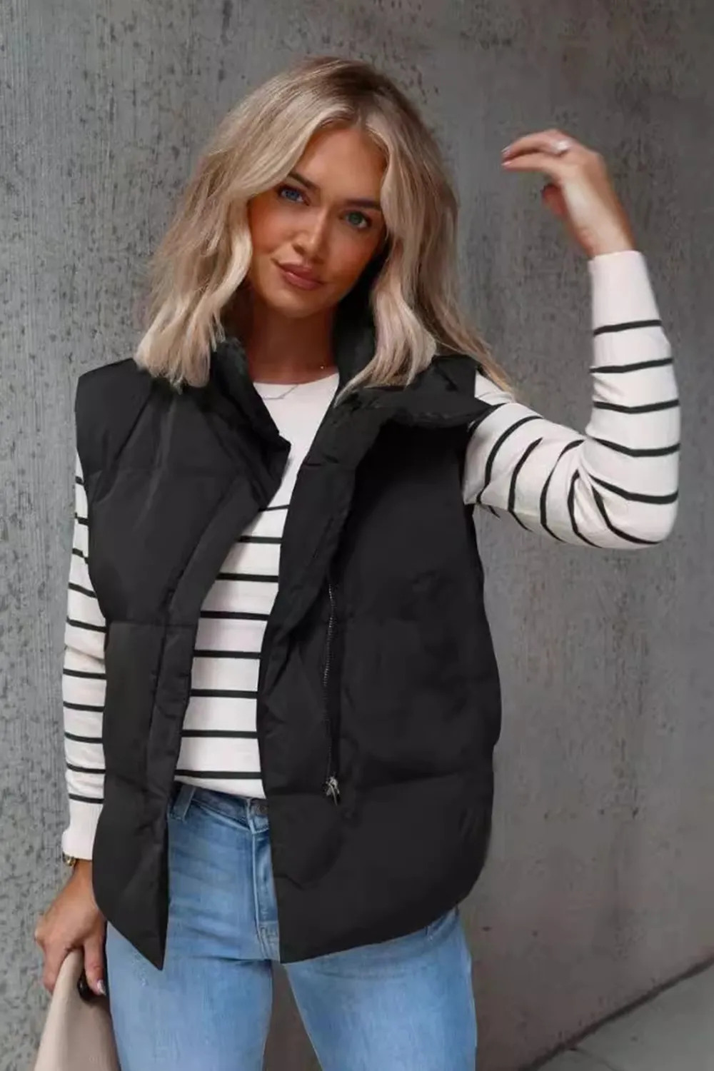 Zip Up Vest Coat with Pockets, image 6