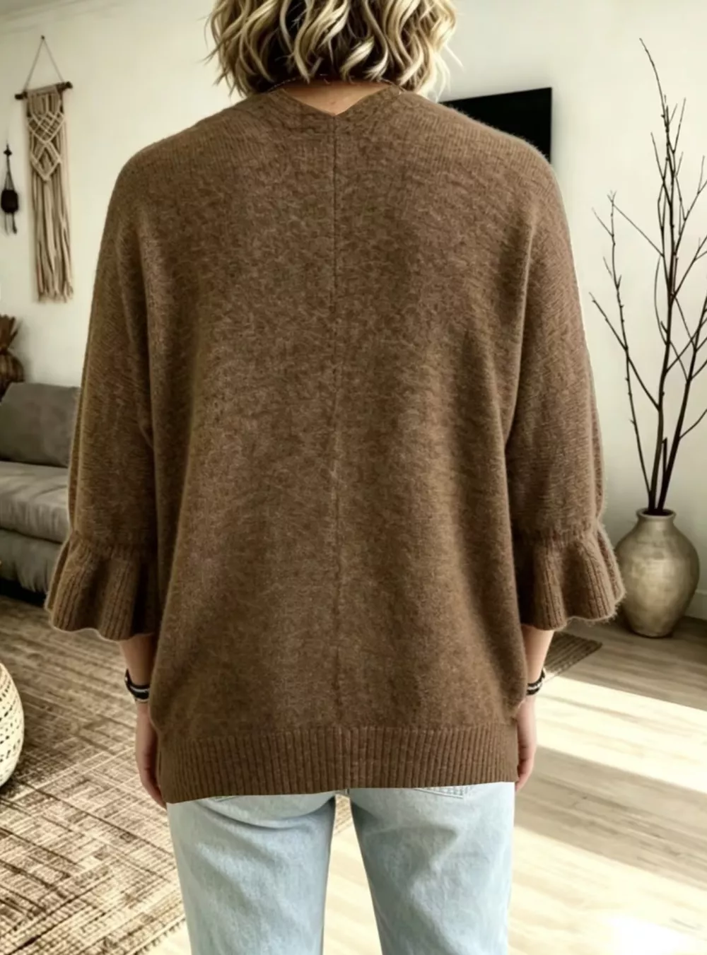 Full Size Ruffle Sleeve Open-Front Cardigan Plus Size, image 2