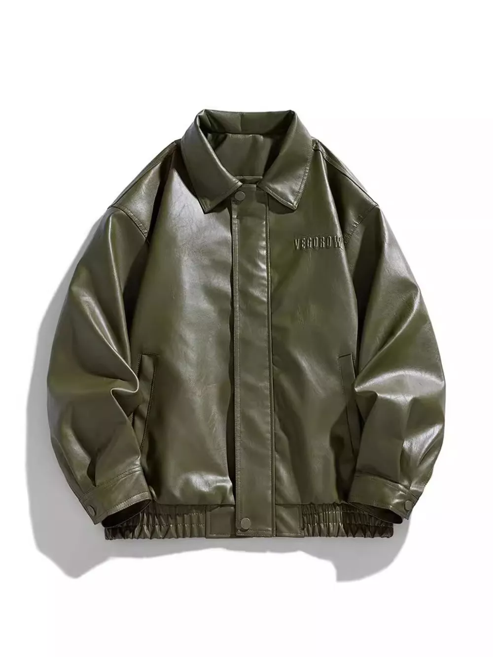 Men's Plus Size Collared Neck Leather Jacket