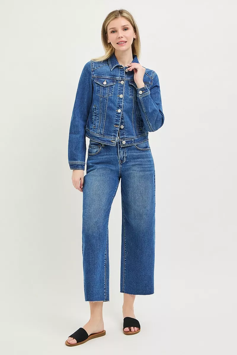 Basic Fitted Button Down Denim Jacket, image 6