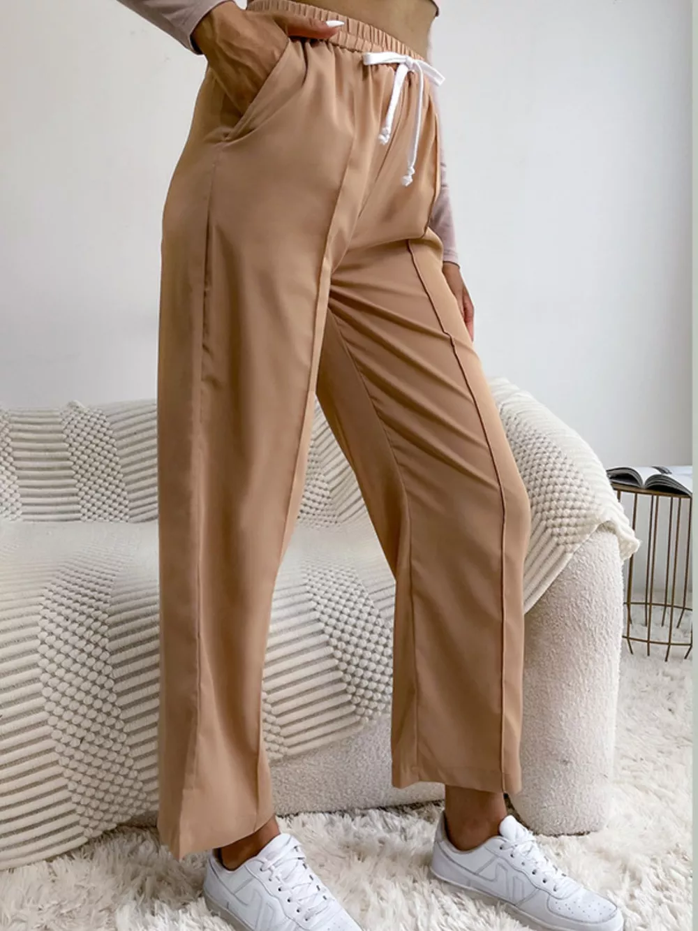 Wide Leg Drawstring Casual Pants, image 6