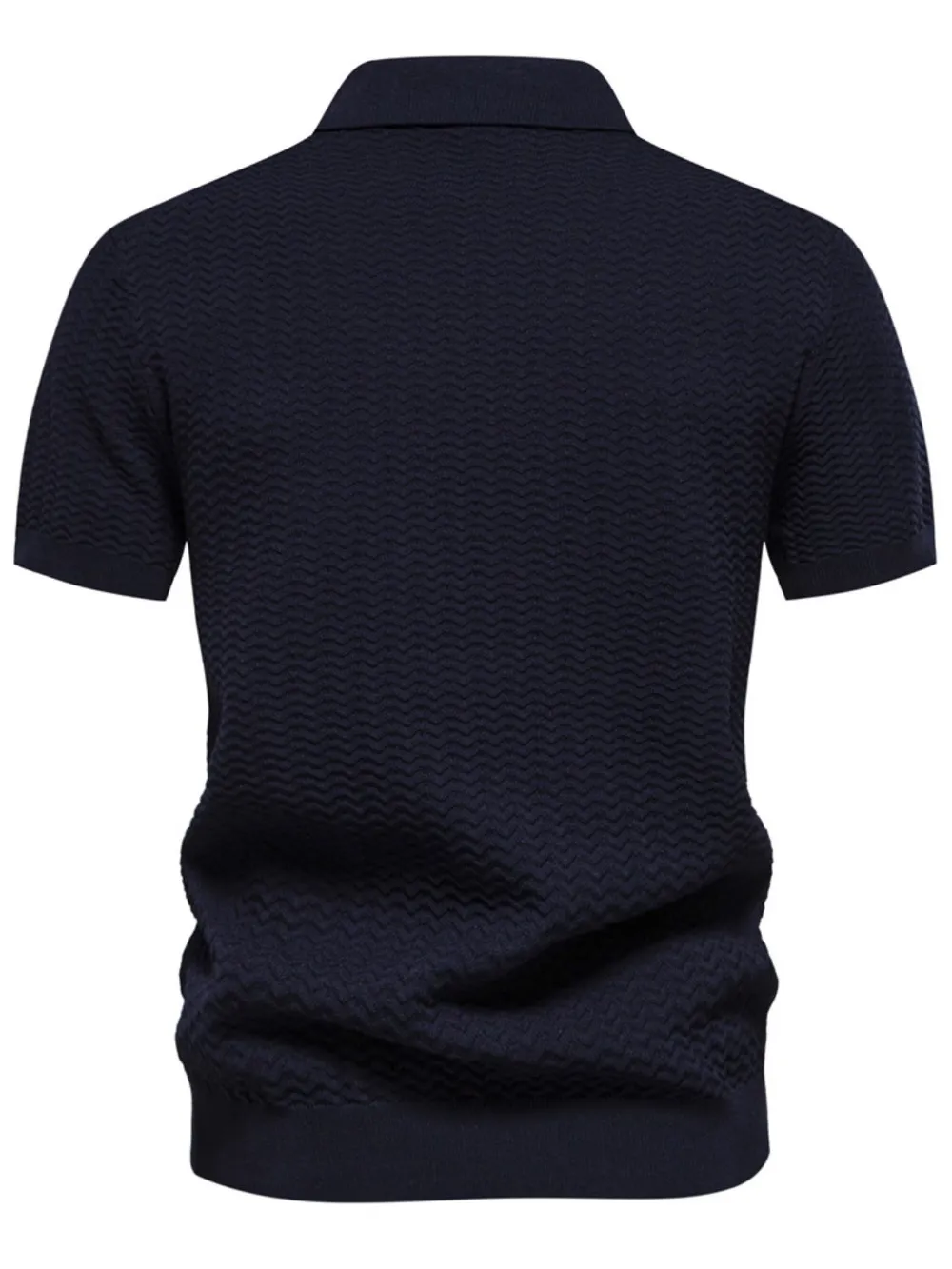Men's Collared Neck Striped Texture Knit Polo, image 3