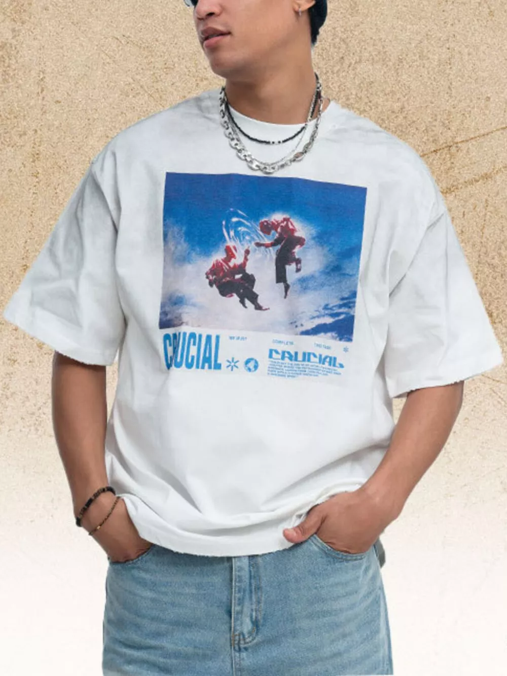 Men's Graphic Round Neck Oversized T-Shirt, image 6