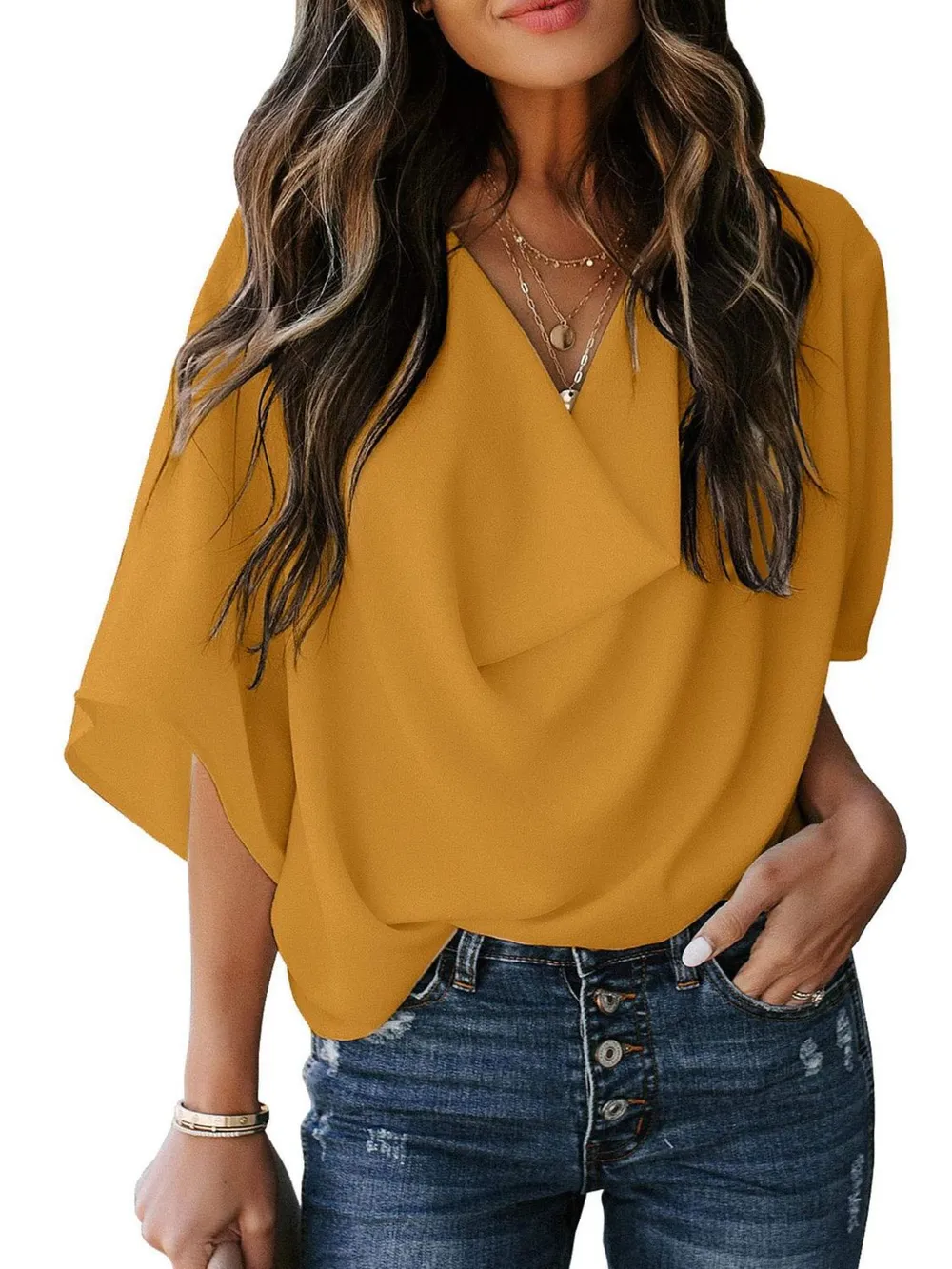 Full Size Ruched Three-Quarter Sleeve Blouse Plus Size, image 20