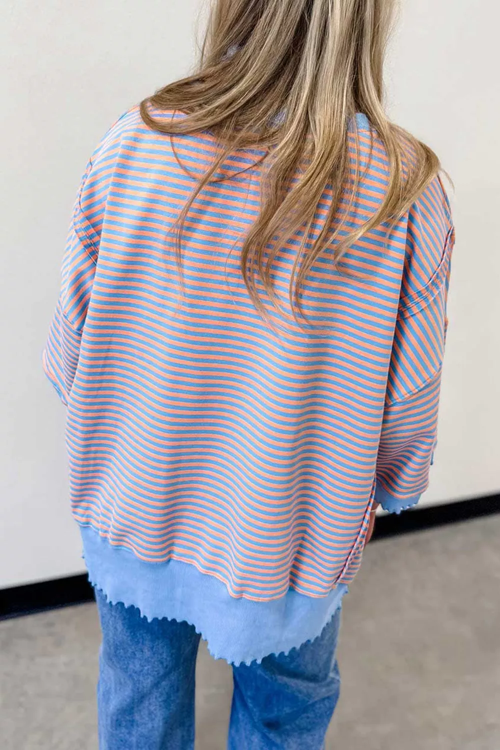 Striped Raw-Edge Casual Blouse, image 2