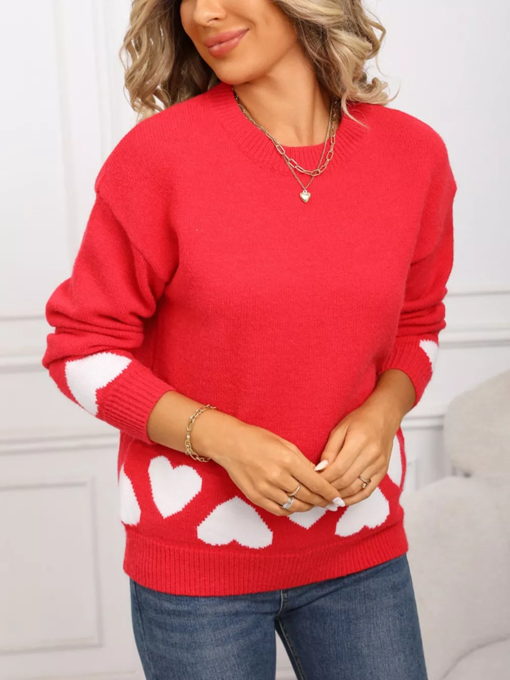 Valentine's Day Heart Crew Neck Sweater, image 3