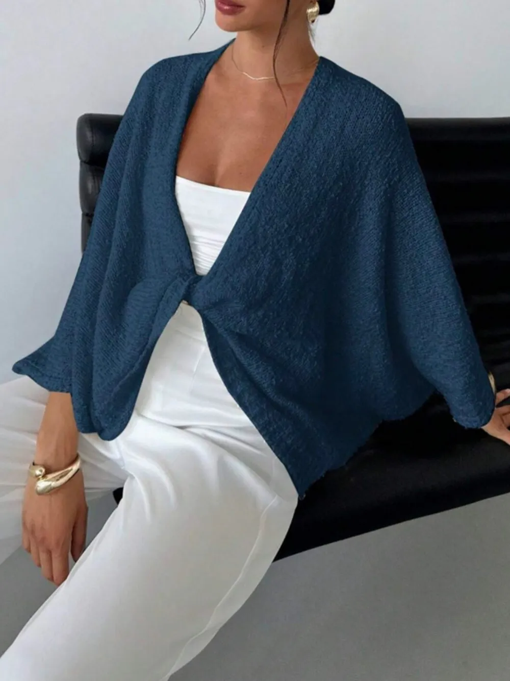 Twist-Front Textured Knit Cardigan, image 5