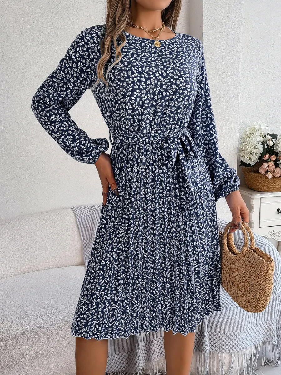 Ditsy Floral Tie Waist Pleated Dress, image 16