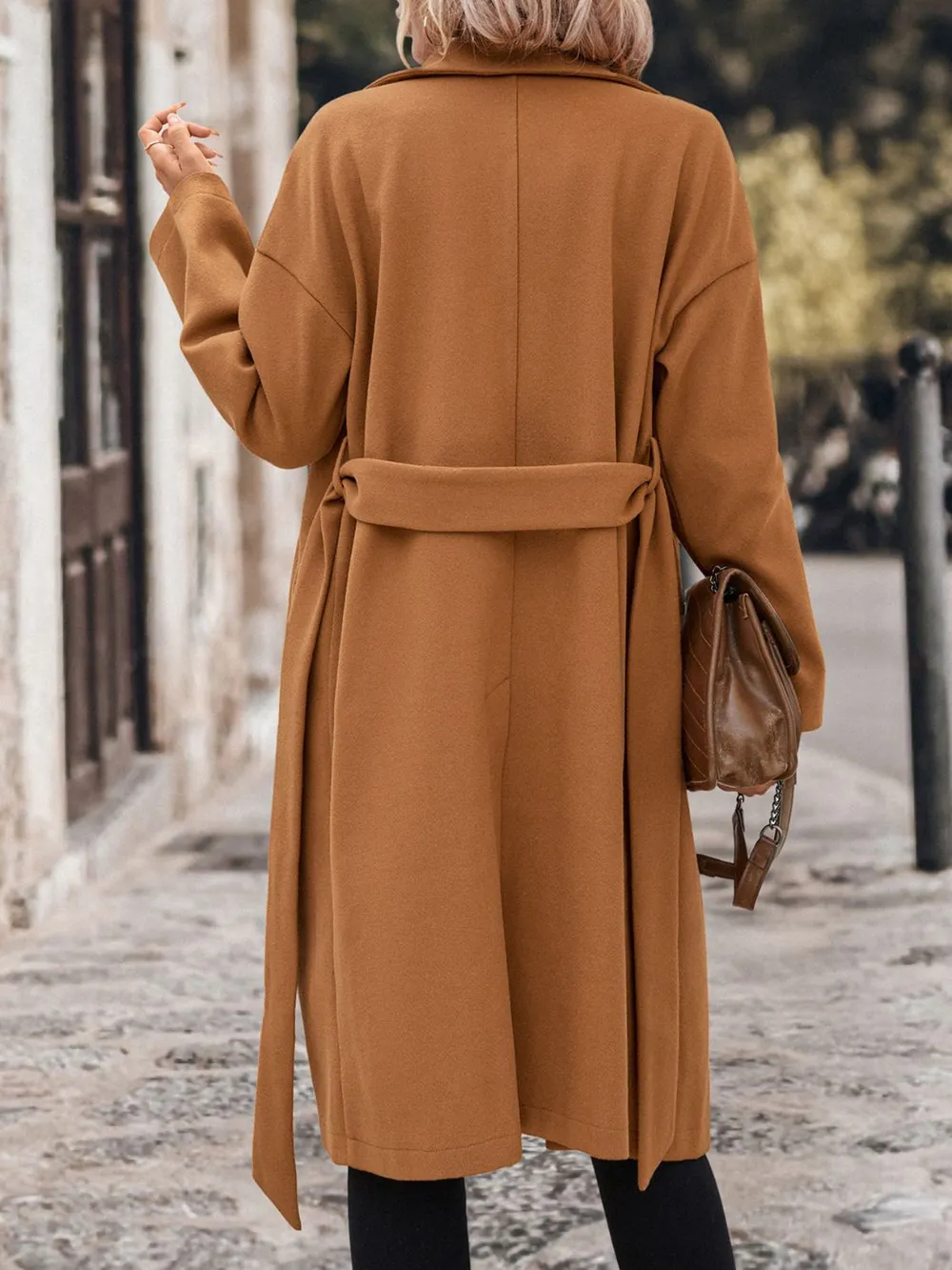 Dropped Shoulder Tie Waist Coat, image 4