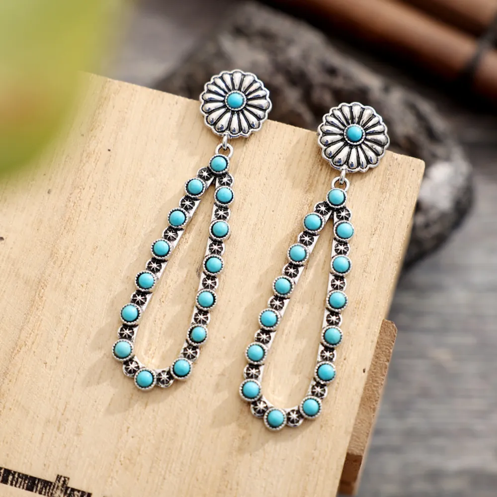 Flower Artificial Turquoise Teardrop Earrings, image 3