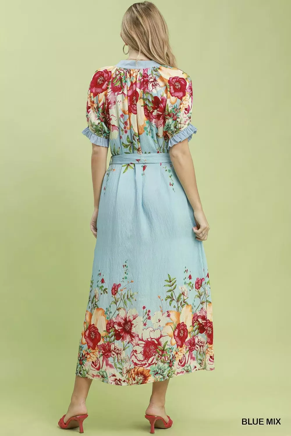 Mix Floral Border Print Midi Dress, image 4