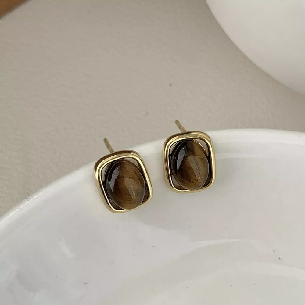 Square Tiger Eye Stud Earrings, image 3