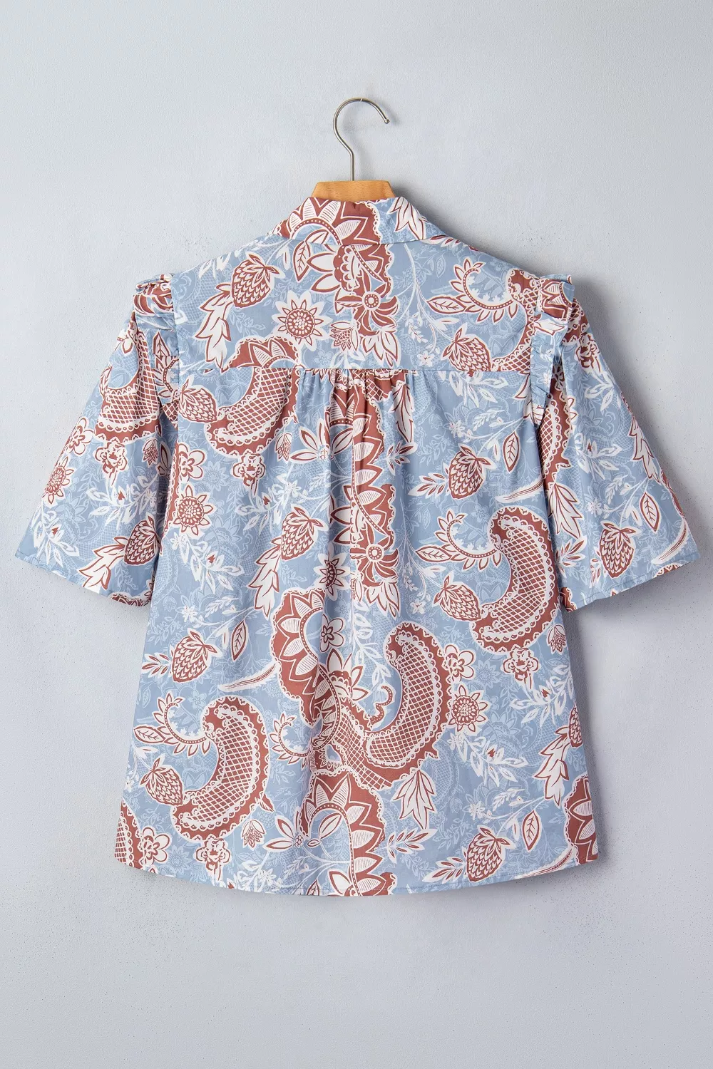 Floral Print Scalloped Trim Button Down Short Sleeve Shirt, image 6