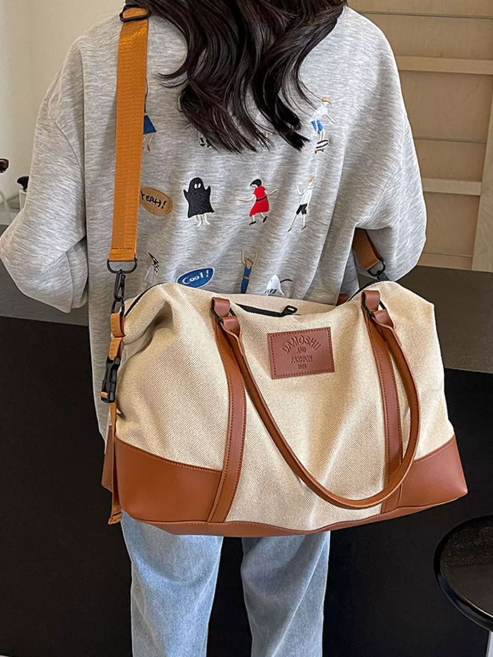Canvas Leather Trim Travel Bag, image 12