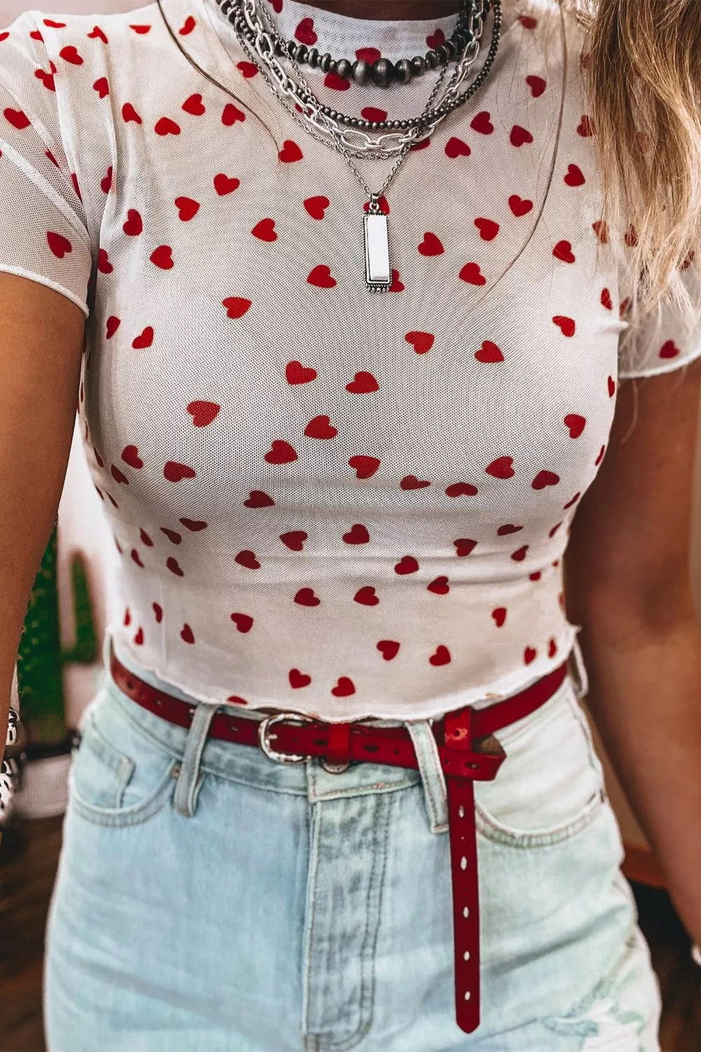 Sheer Heart Print Fitted Top, image 11