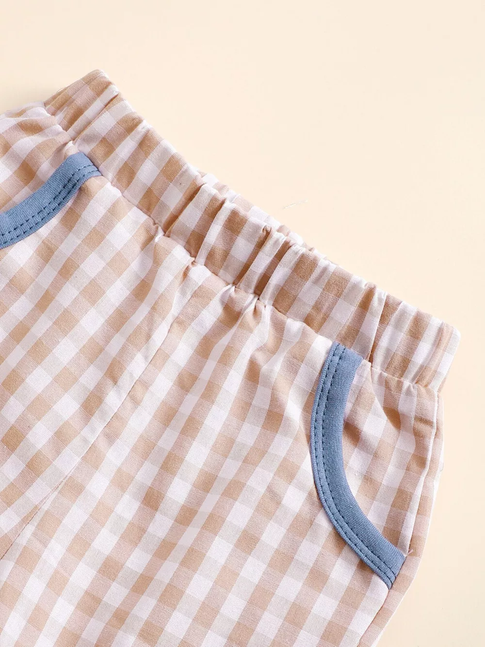 Children's Baseball Round Neck Top and Plaid Shorts Set, image 7