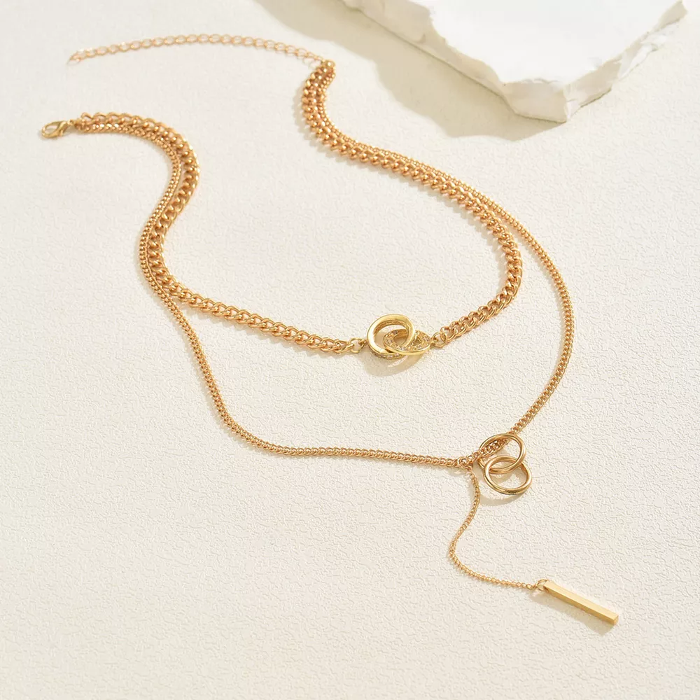 Double Layered Chain Y-Shaped Pendant Necklace, image 4