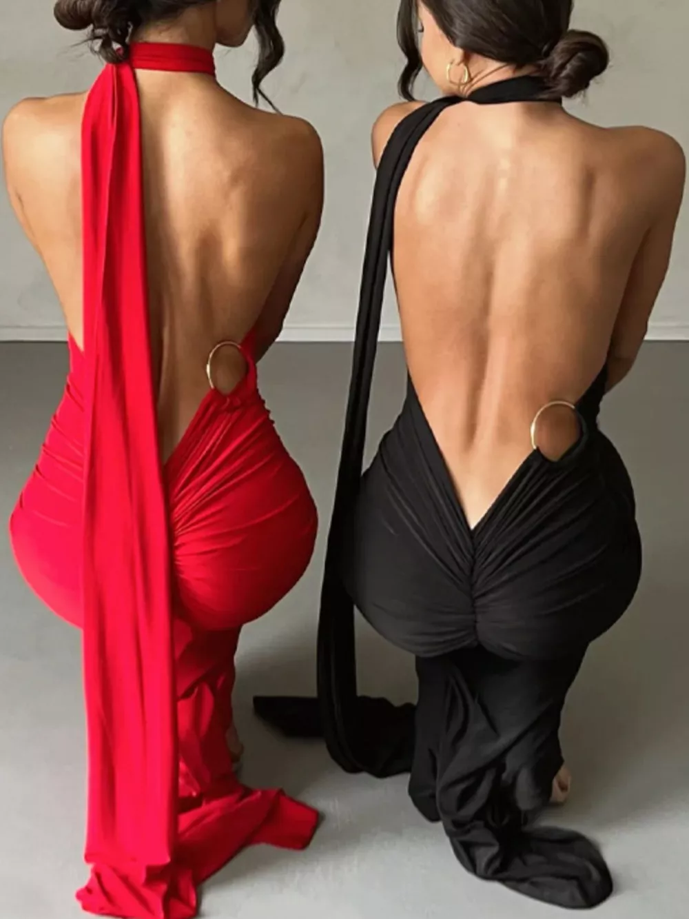 Backless One-Shoulder Ruched Bodycon Maxi Dress, image 20
