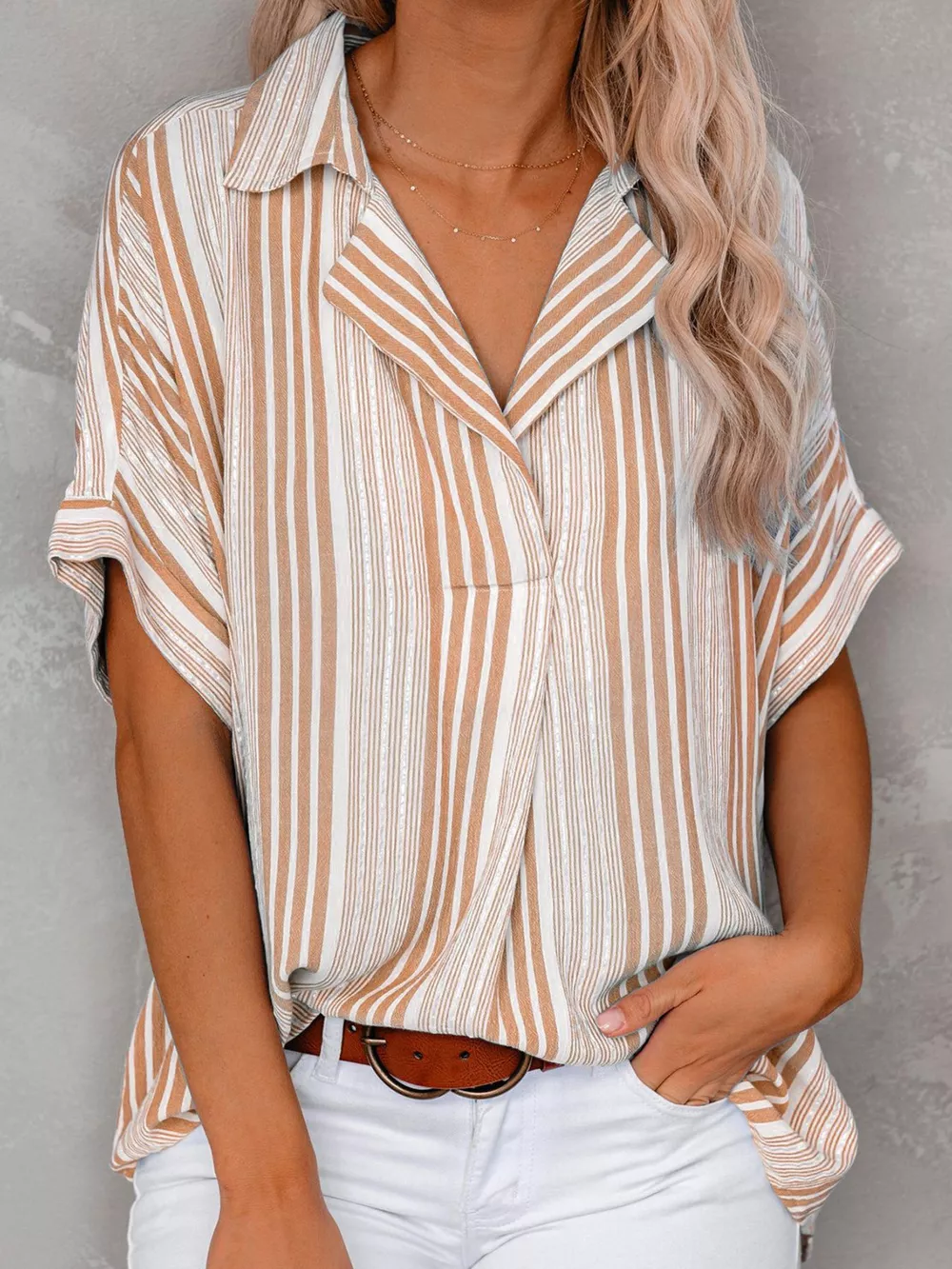 Full Size Collared Neck Half Sleeve Shirt Plus Size, image 10