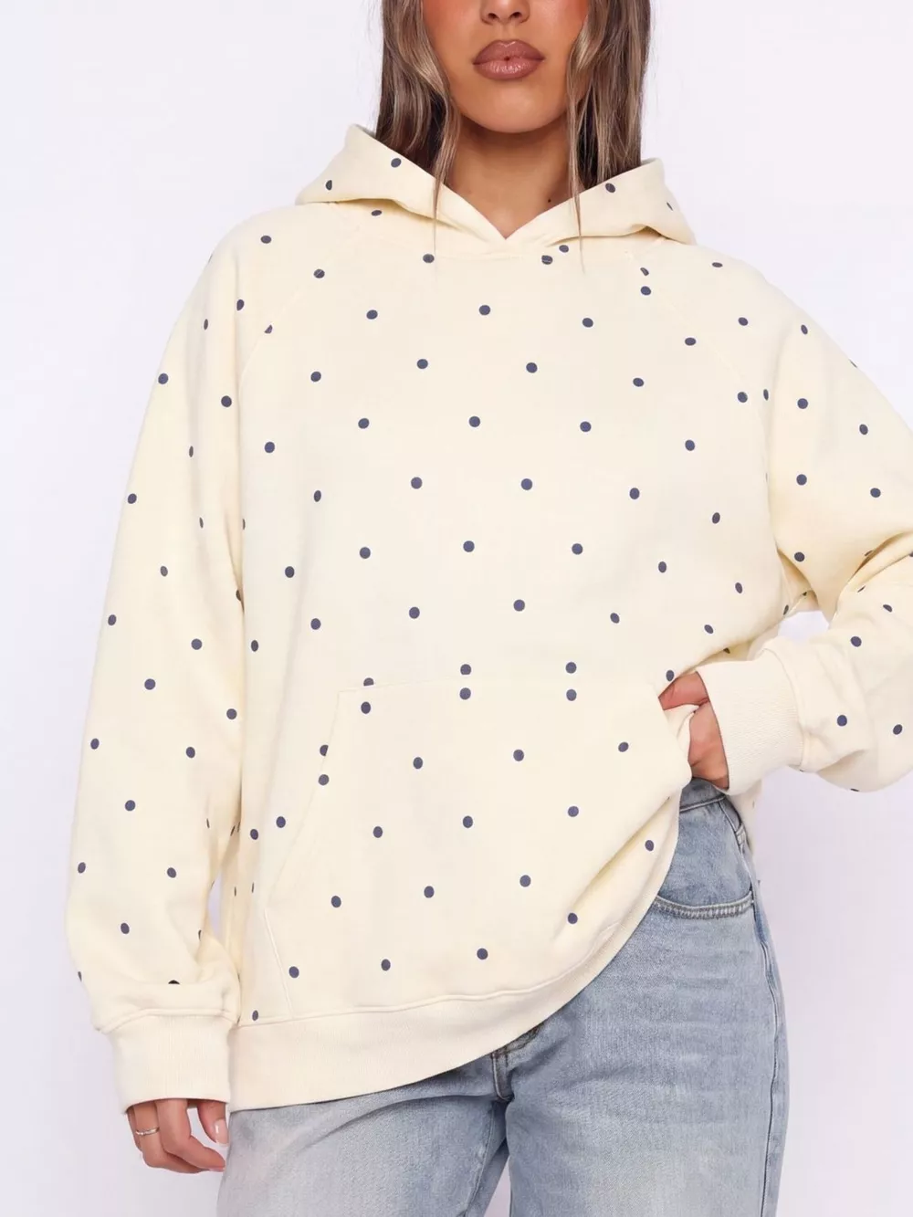 Polka Dot Kangaroo Pocket Hoodie, image 9