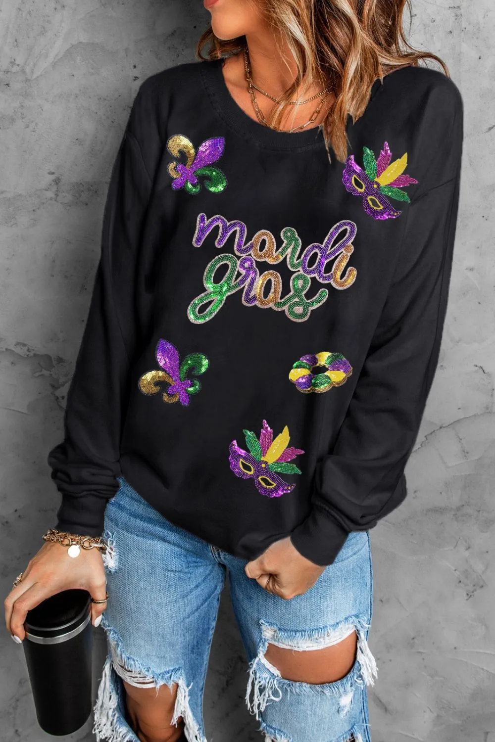 MARDI GRAS Sequin Round Neck Sweatshirt, image 2