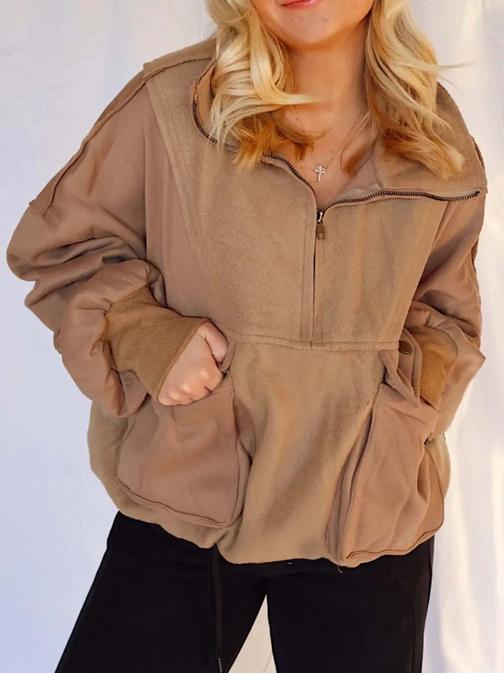 Half Zip Dropped Shoulder Sweatshirt, image 3