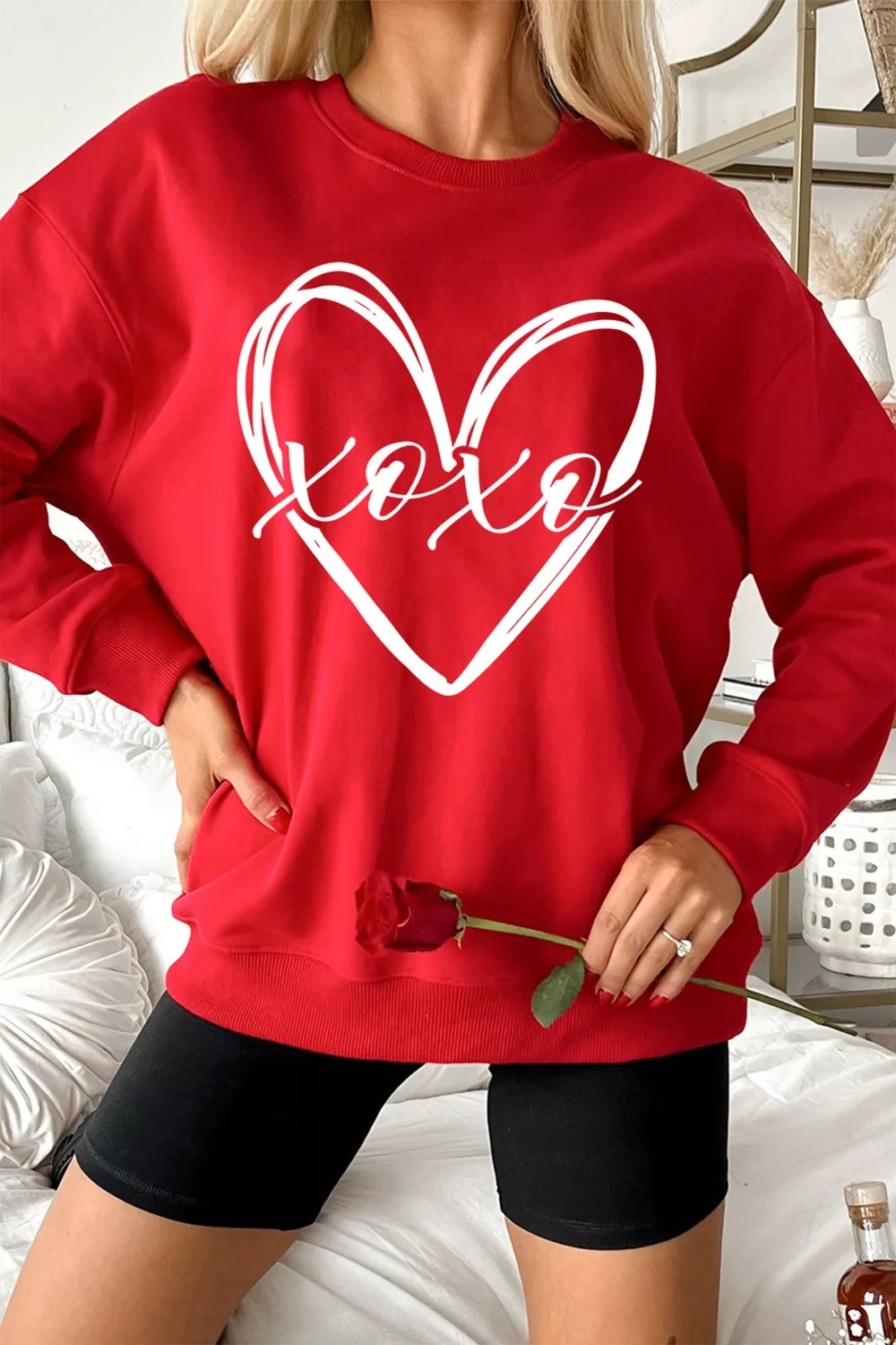 XOXO Valentines Heart Sketch Printed Pullover Sweatshirt, image 5