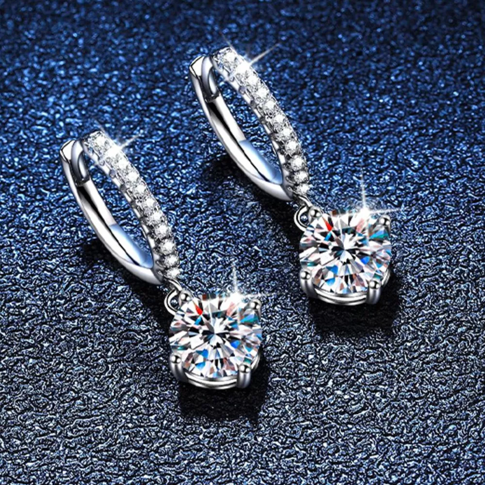1 Carat Moissanite 925 Sterling Silver Drop Earrings, image 2