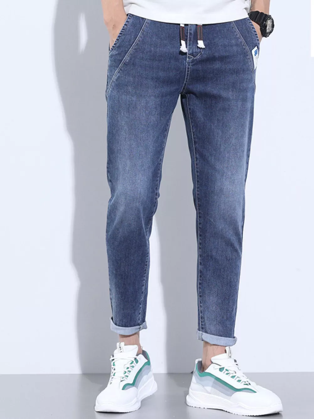 Men's Full Size Washed Skinny Jeans with Pockets Plus Size