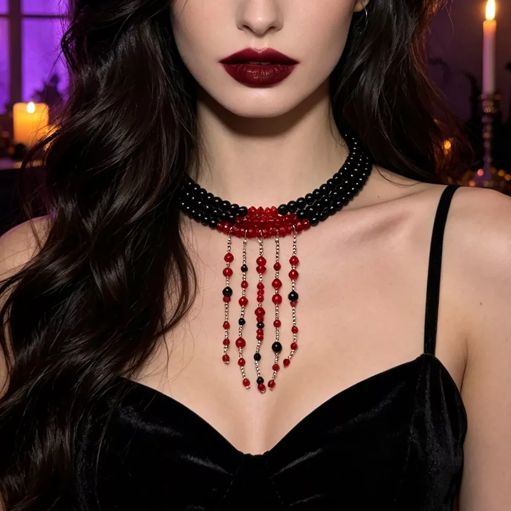 Gothic Multi-Layered Beaded Necklace, image 12