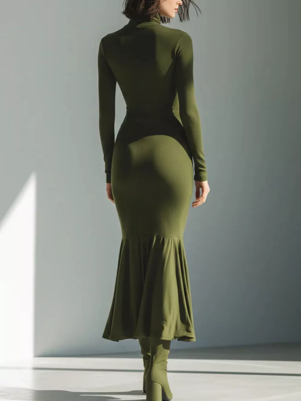 Full Size Slit Turtleneck Ruched Bodycon Mermaid Dress Plus Size, image 3