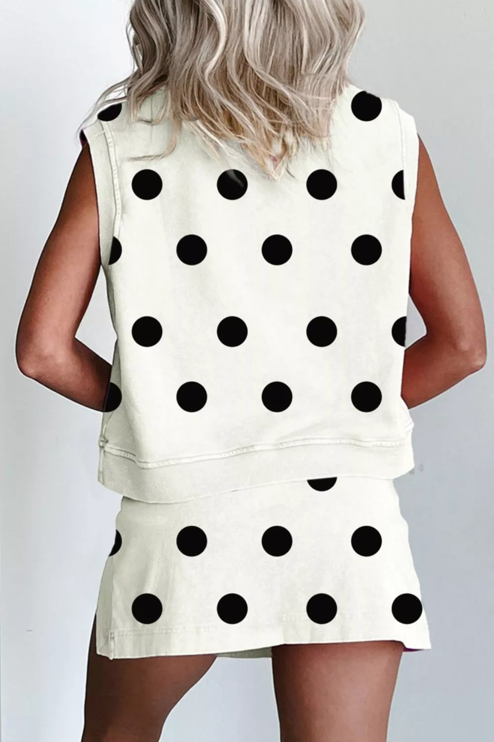 Ribbed Trim Polka Dot Print Tank Split Mini Skort 2pcs Set, image 2