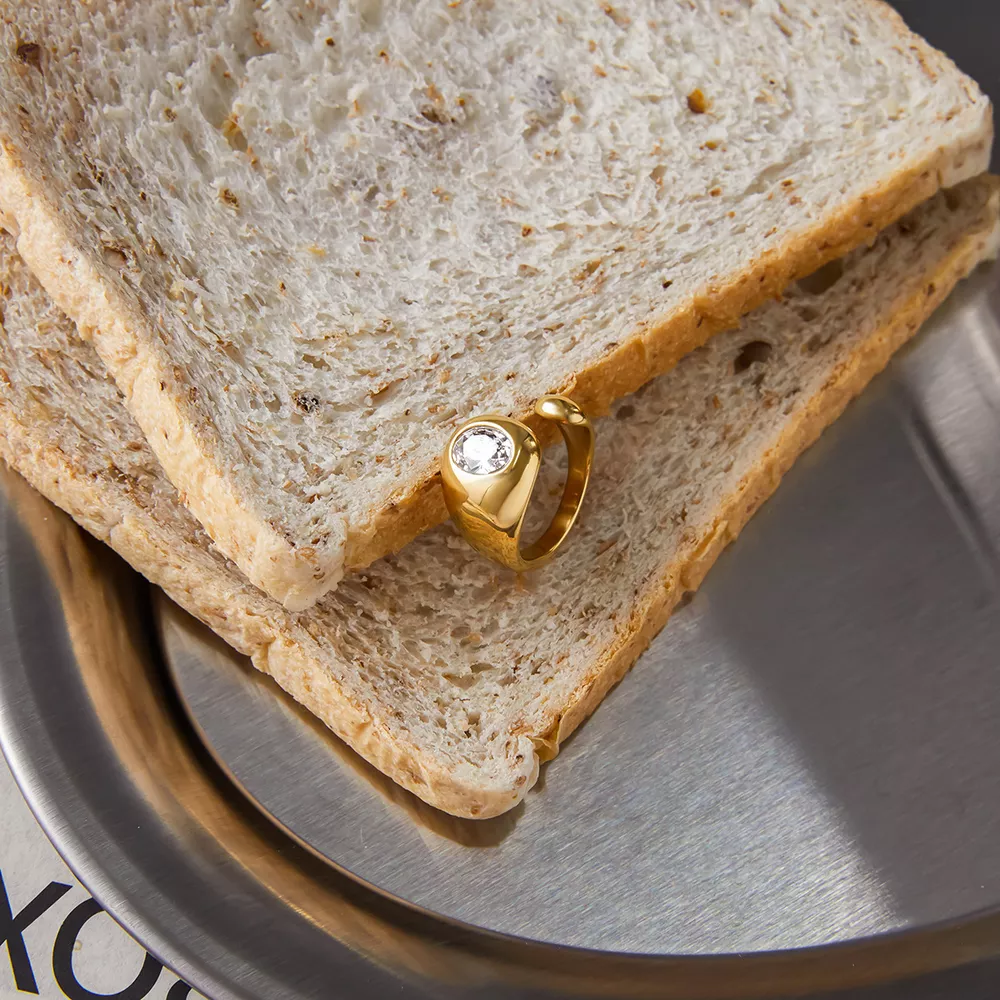 18K Gold-Plated Rhinestone Open Ring, image 8