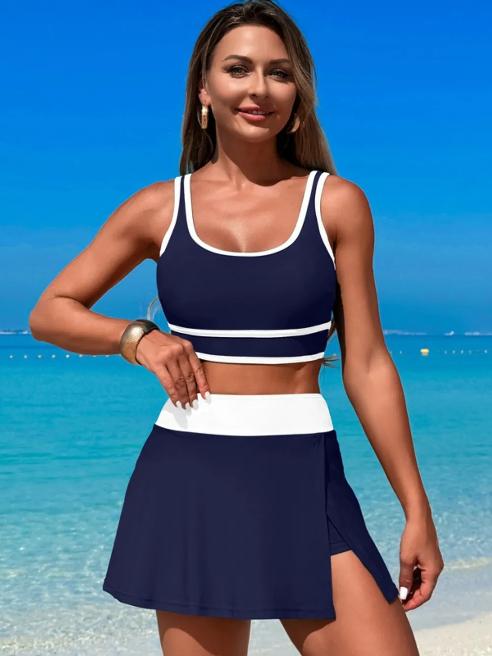 Scoop Neck Top and Skort Swim Set, image 20