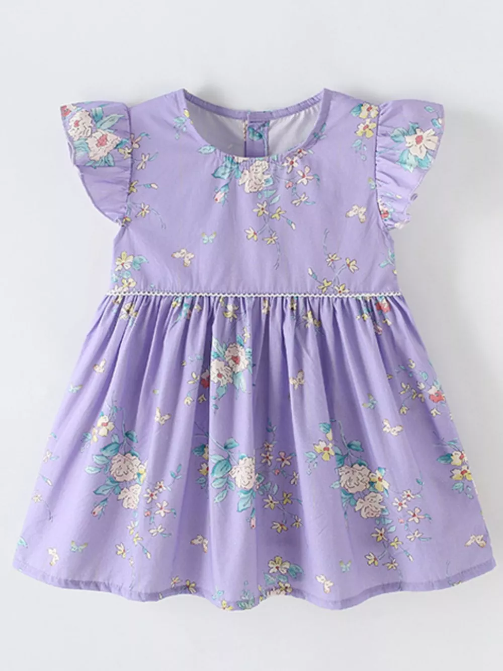 Children's Floral Print Ruffle Sleeve A-Line Dress