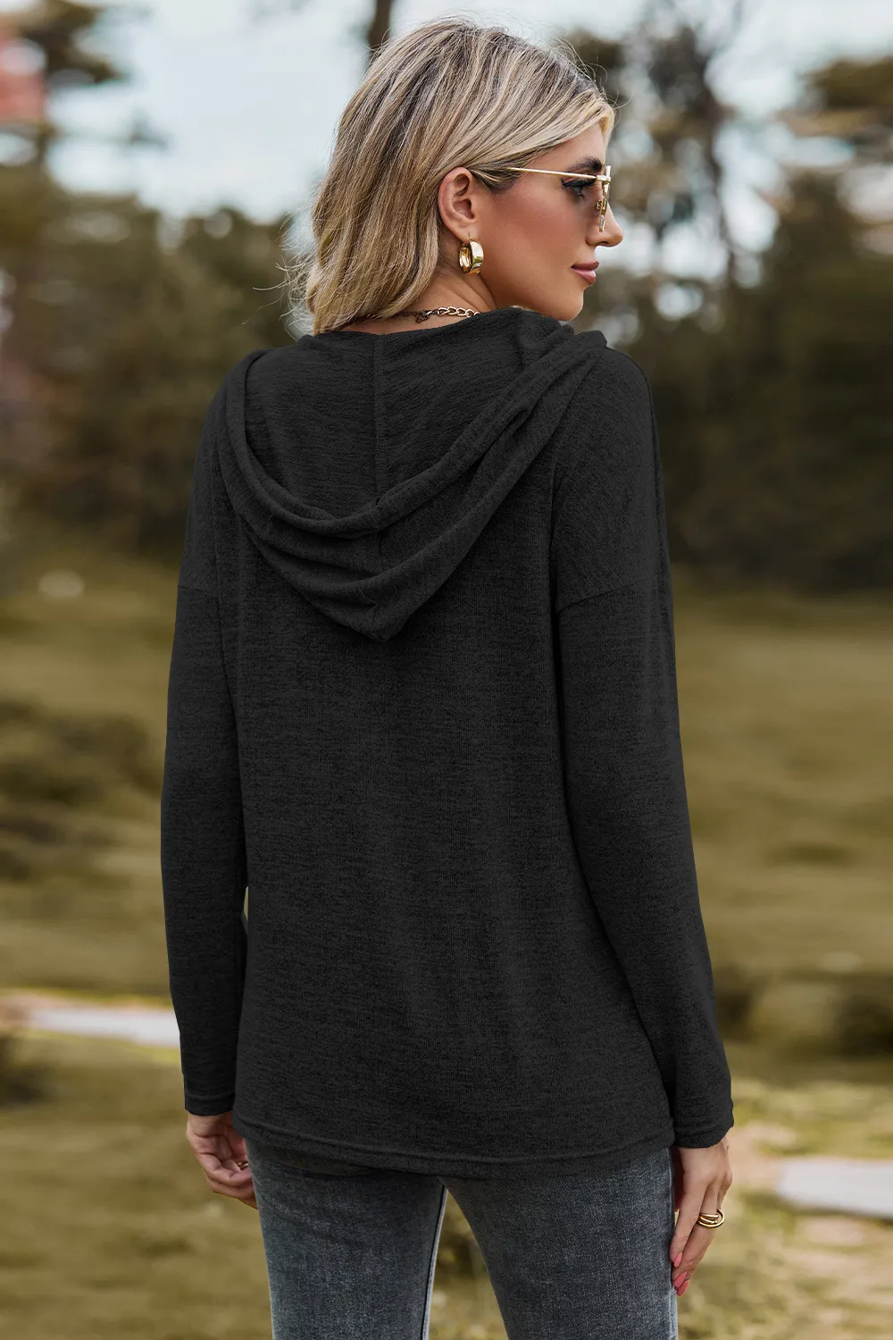 Drawstring Dropped Shoulder Hooded T-Shirt, image 15