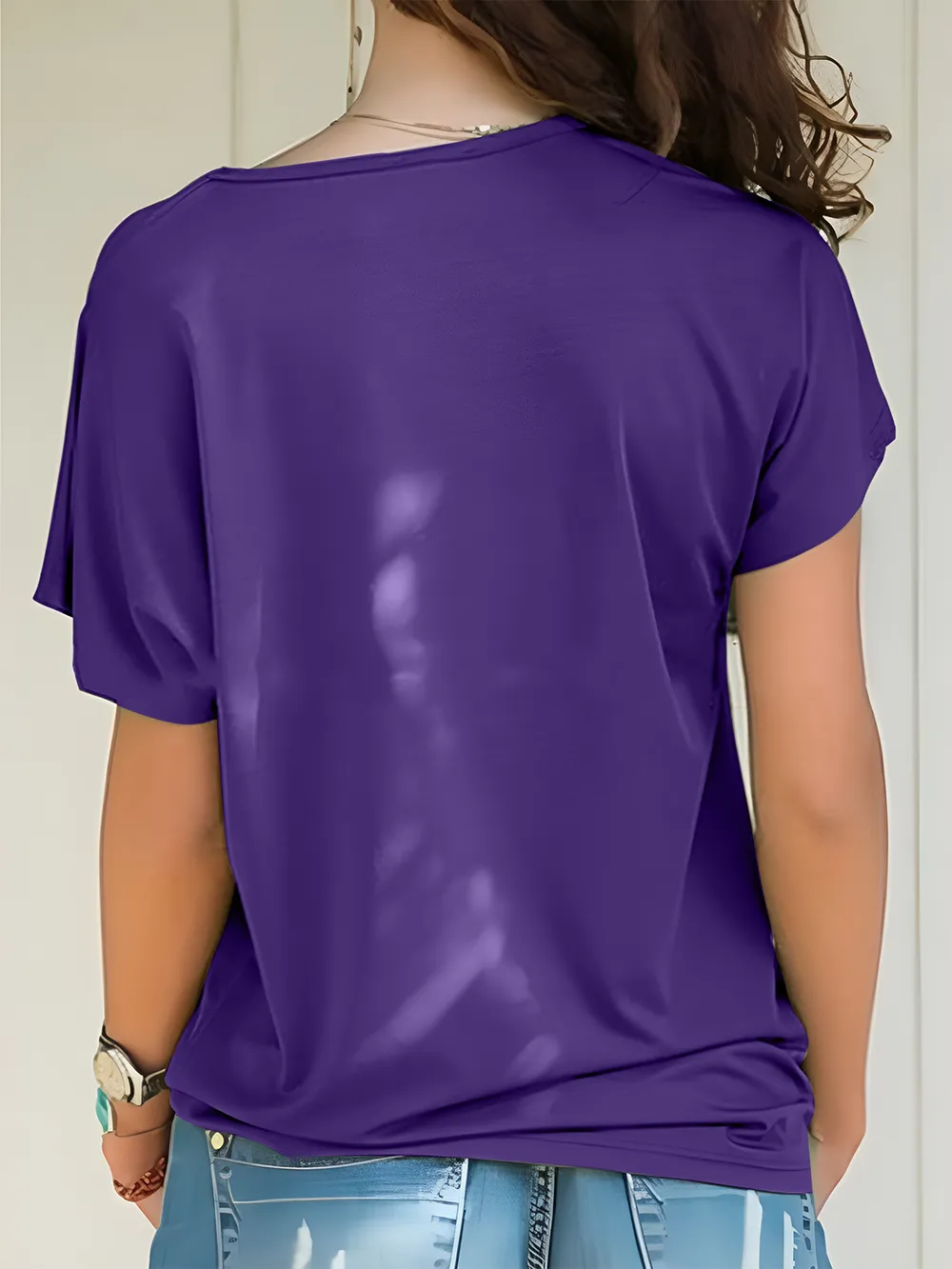Asymmetrical Neck Short Sleeve T-Shirt, image 9