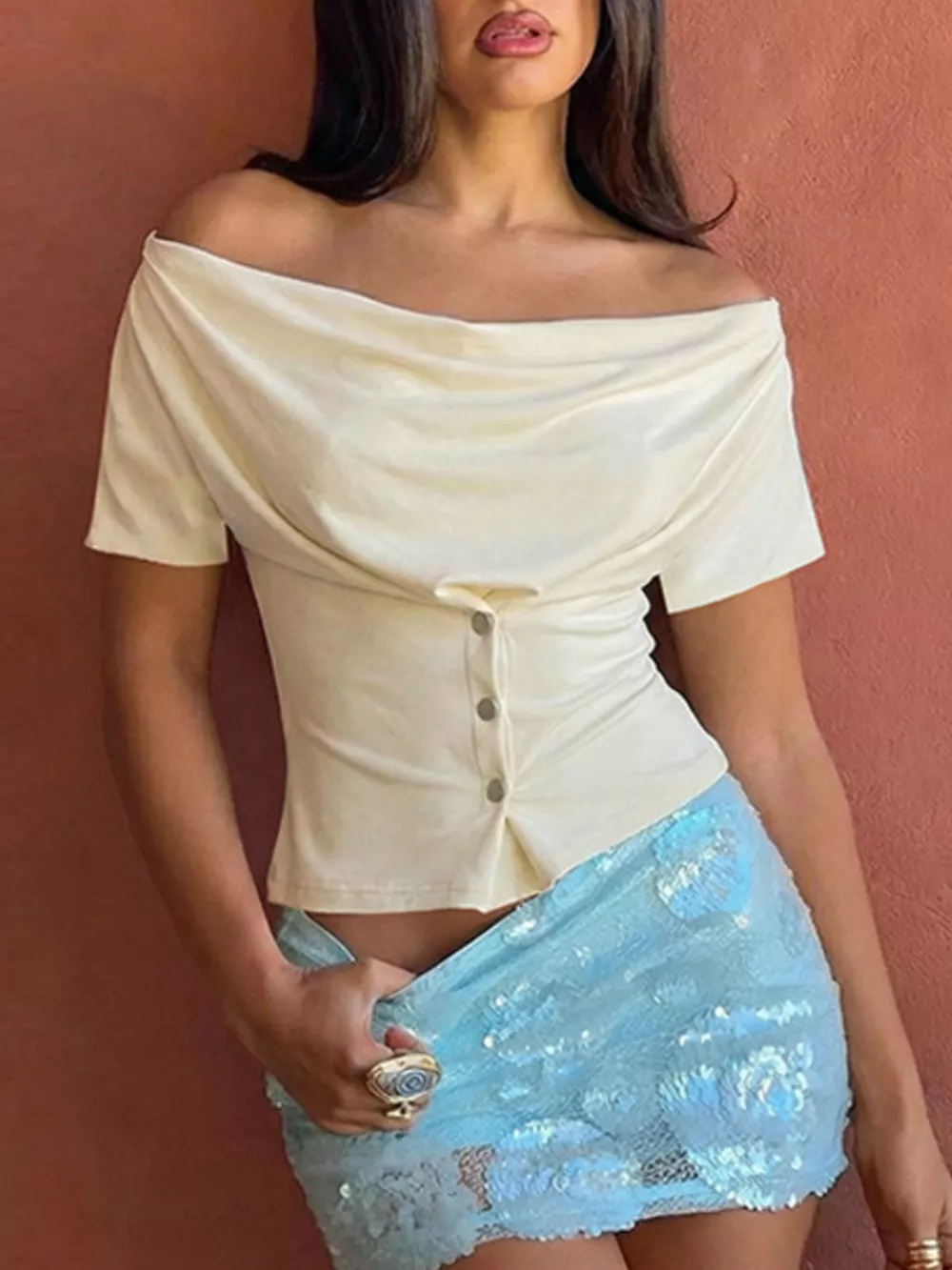 Off-Shoulder Slim Fit Blouse, image 9