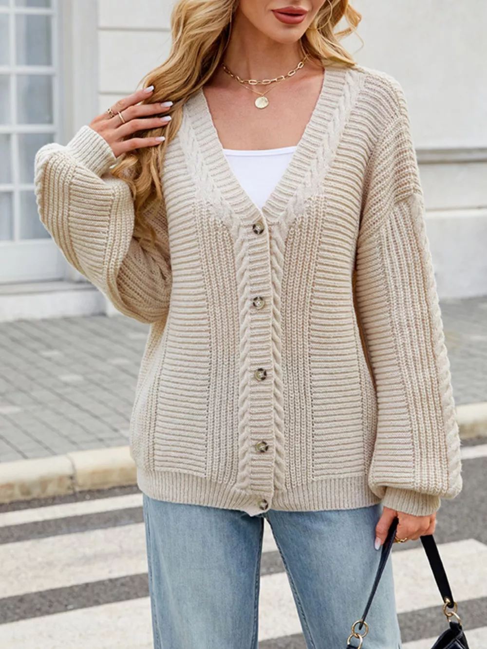 Cable Knit Button-Up Cardigan