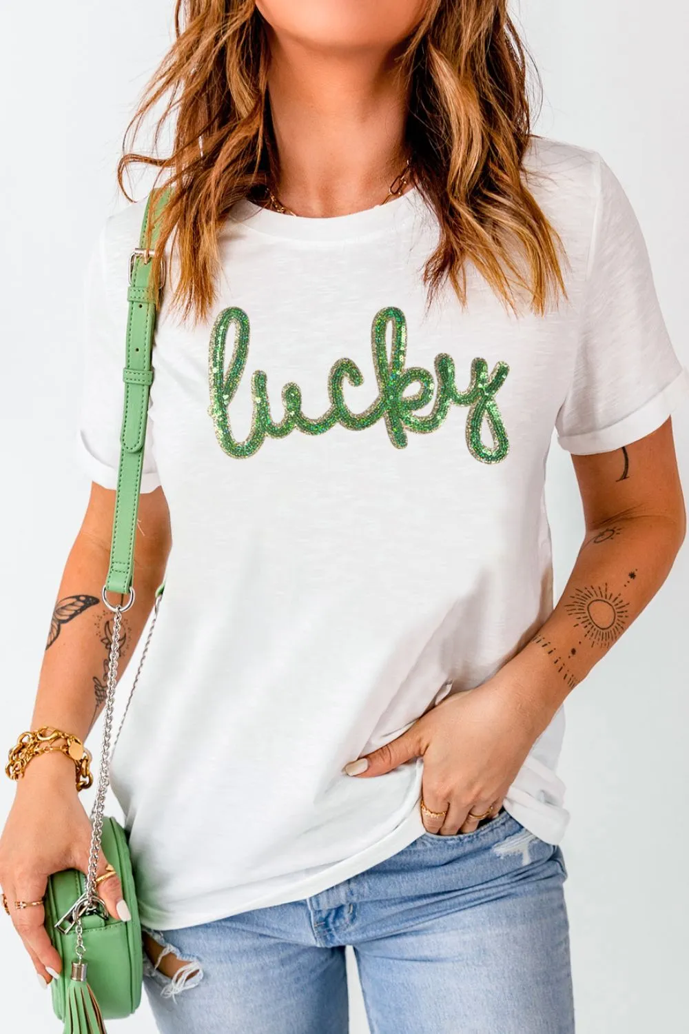 Sequined Lucky St.Patricks Day T-Shirt