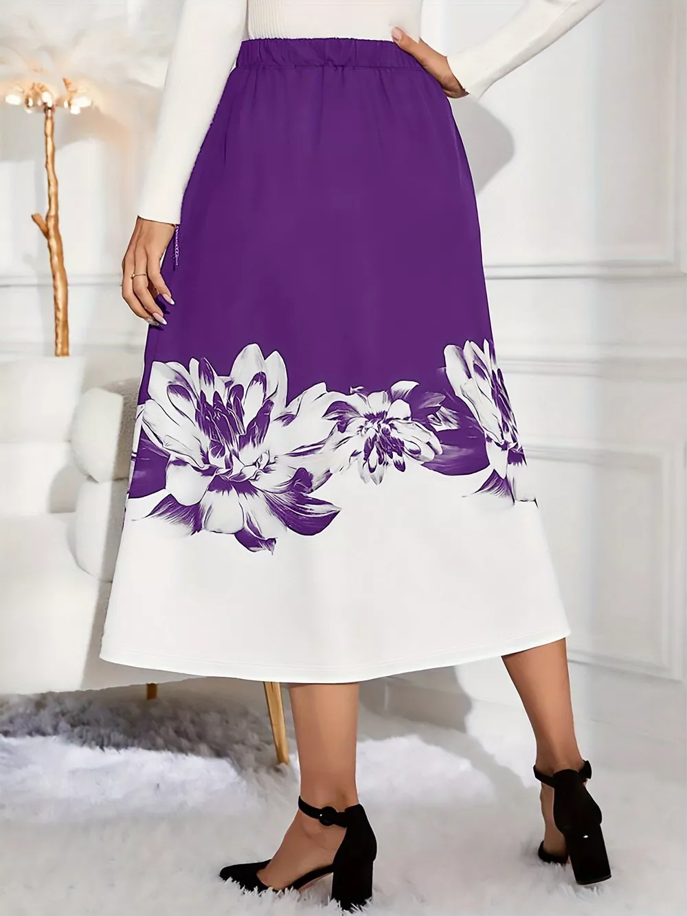 Floral Print A-Line Midi Skirt, image 7